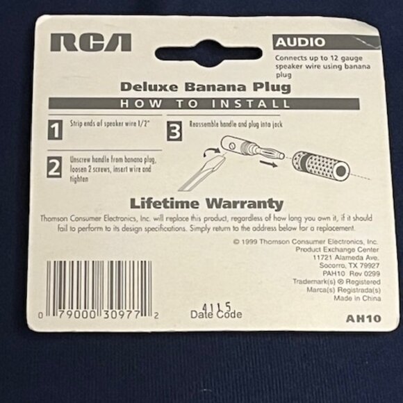 RCA~Deluxe Banana Plug Pkg of 2 Audio Connects Up to 12 Gauge Speaker Wire AH10 - Picture 3 of 4